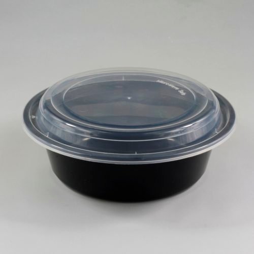 Black or white microwavable round containers & lids